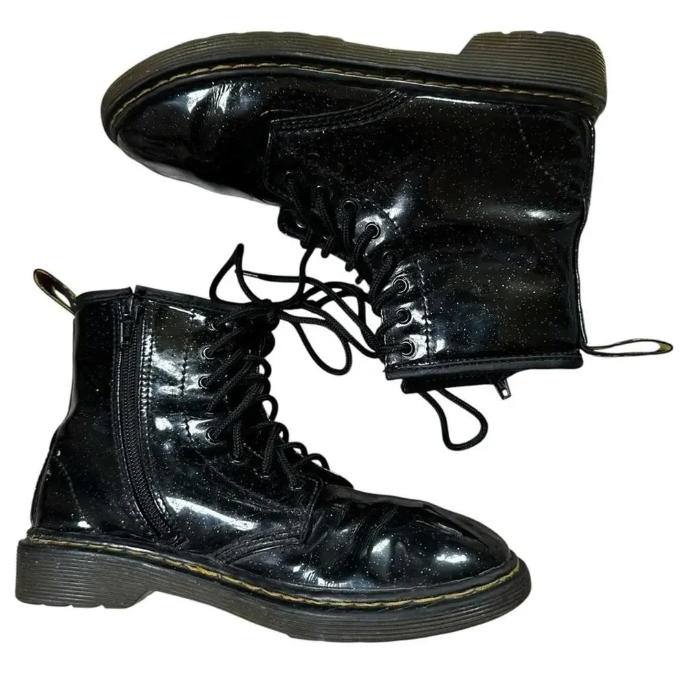 Doc Dr Martens Black Glitter Boots US 2 UK 3 AIR WAIR 1460 Y Zip